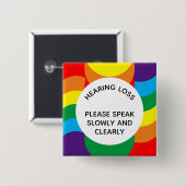 Badge Carré 5 Cm Arc-en-ciel LGBT+ Géométrique Dur auditif 2 pouces (Devant & derrière)