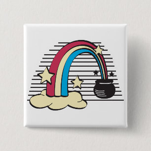Badge Carré 5 Cm arc-en-ciel rétro et pot d'or