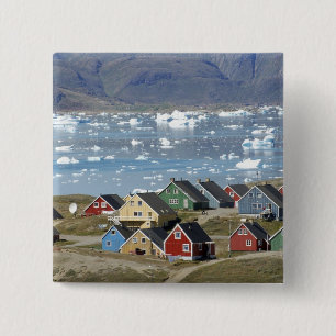 Badge Carré 5 Cm Architecture colorée de la ville, Narsaq,