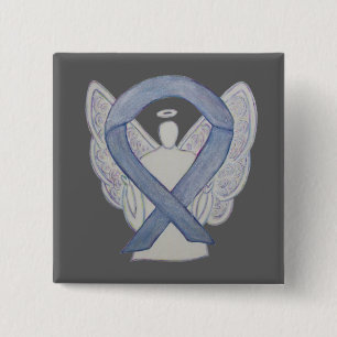 Badge Carré 5 Cm Argent Angel Sensibilisation Ruban Personnalisé Pi