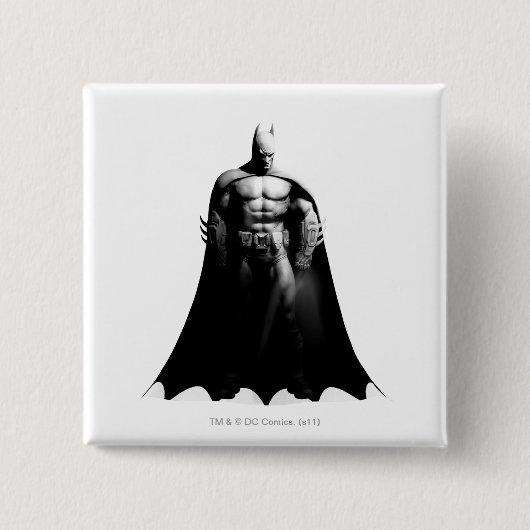 Badge Carré 5 Cm Arkham | Pose large noir et blanc Batman (Devant)