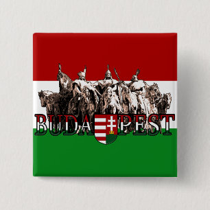Badge Carré 5 Cm Arrangement de Budapest Hongrois avec drapeau