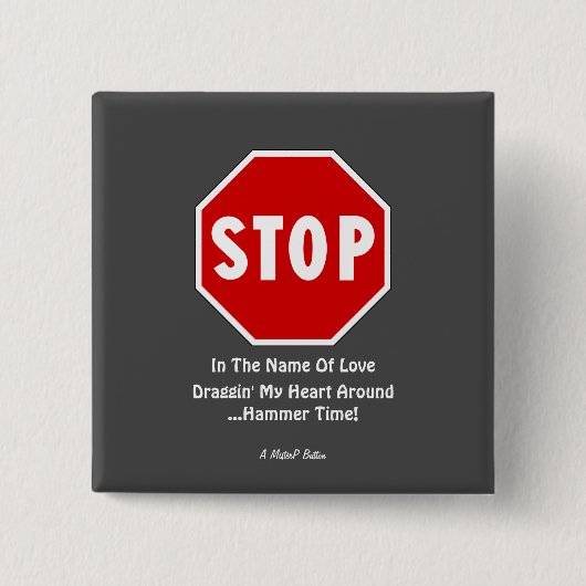 Badge Carré 5 Cm ARRÊTER... Bouton MisterP (Devant)