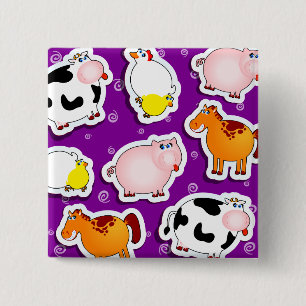 Badge Carré 5 Cm Arrière - plan de ferme heureux, bouton