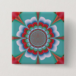 Badge Carré 5 Cm Art abstrait de mandala psychédélique rétro en fle