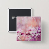 Badge Carré 5 Cm Art d'aquarelle de fleurs de cerisier (Devant & derrière)