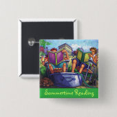 Badge Carré 5 Cm Art de lecture en été (Devant & derrière)