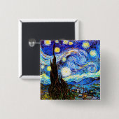 Badge Carré 5 Cm Art de nuit Van Gogh Starry (Devant & derrière)