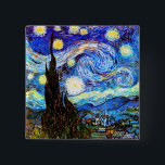 Badge Carré 5 Cm Art de nuit Van Gogh Starry<br><div class="desc">Starry Night,  art de Vincent van Gogh.</div>
