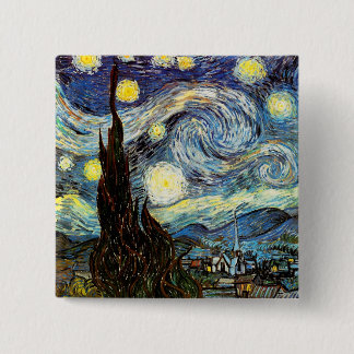 Badge Carré 5 Cm Art de nuit Van Gogh Starry