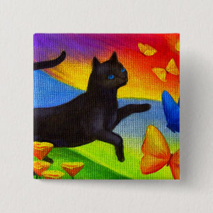 Badge Carré 5 Cm Art de papillons de peinture de chat noir - multi