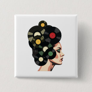 Badge Carré 5 Cm Art de poster de disque vinyle rétro stylisé
