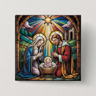Badge Carré 5 Cm Art de verre teinté de la Nativité – Noël de la Sa
