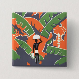 Badge Carré 5 Cm Art Déco Vintage Voyage, Autochtone dans la Jungle