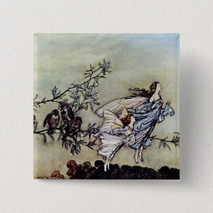 Badge Carré 5 Cm Art du livre Arthur Rackham Peter Pan Fairies
