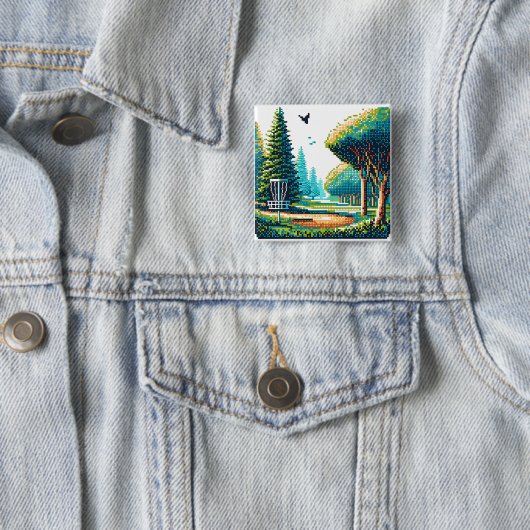 Badge Carré 5 Cm Art Pixel de Disk Golf (En situation)
