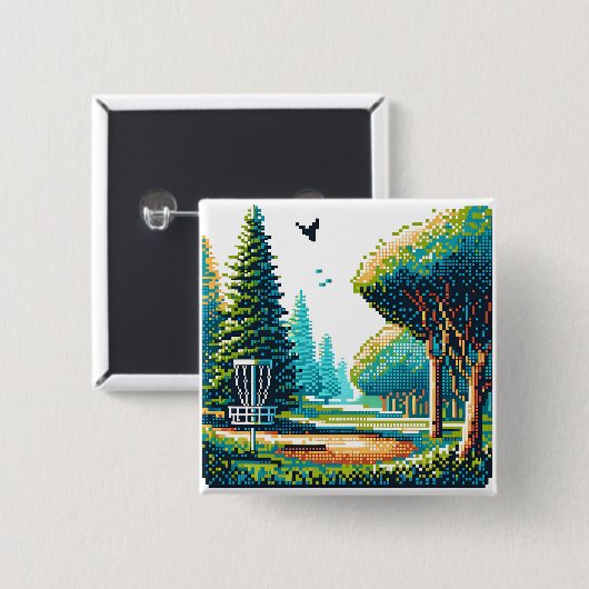 Badge Carré 5 Cm Art Pixel de Disk Golf (Devant & derrière)