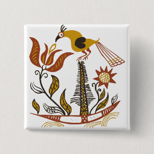 Badge Carré 5 Cm Art populaire américain vintage Tulipe Oiseau Coul