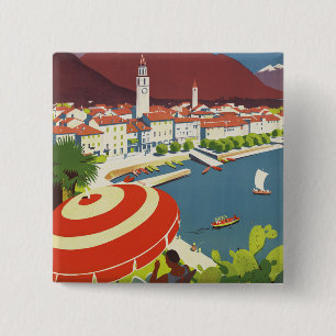 Badge Carré 5 Cm Art vintage de voyage en Suisse