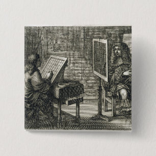 Badge Carré 5 Cm Artiste peignant un portrait au-dessus d'une