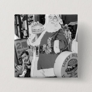 Badge Carré 5 Cm Asie, Japon, Hakodate. Le Père Noël au Japon