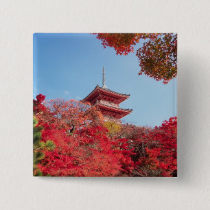 Badge Carré 5 Cm Asie, Japon, Kyoto. Couleur d'automne