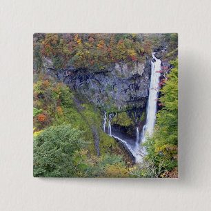 Badge Carré 5 Cm Asie, Japon, Nikko. Cascade Kegon de Nikko, un