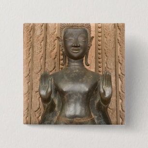 Badge Carré 5 Cm Asie, Laos, Vientiane, Bouddha en bronze à Hawn