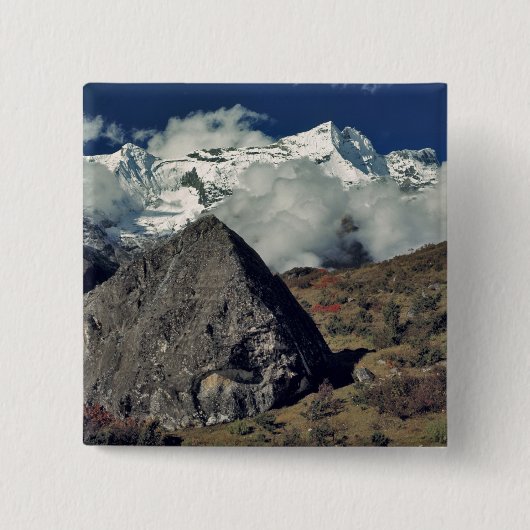 Badge Carré 5 Cm Asie, Népal, Sagarmatha NP. Prière bouddhiste (Devant)