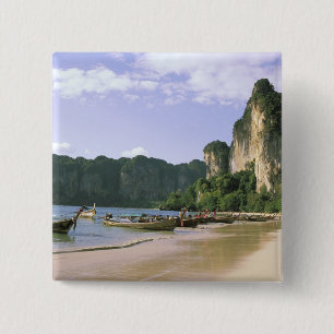 Badge Carré 5 Cm Asie, Thaïlande, Krabi. Plage de West Railay, long