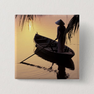 Badge Carré 5 Cm Asie, Vietnam, delta du Mékong, Can Tho. Soirée