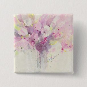 Badge Carré 5 Cm Assez au printemps bouquet rose mou de  