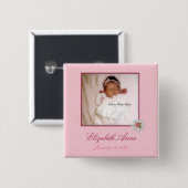 Badge Carré 5 Cm Assez dans le faire-part de naissance Girly rose (Devant & derrière)