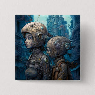 Badge Carré 5 Cm Astronaut Girls Surreal Science Fiction