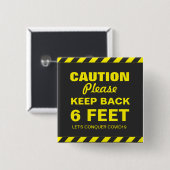 BADGE CARRÉ 5 CM ATTENTION RETOUR 6 PIEDS COVID19 (Devant & derrière)