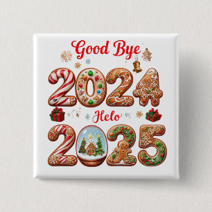 Badge Carré 5 Cm Au revoir 2024 Bonjour 2025 Bonne année Design