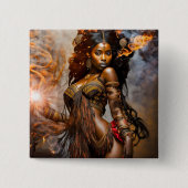 Badge Carré 5 Cm Aube Dorée - Bouton Princesse Africaine (Devant)