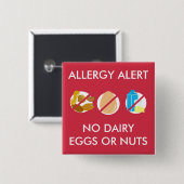 Badge Carré 5 Cm Aucun Pin Nuts d'alerte d'allergie alimentaire (Devant & derrière)