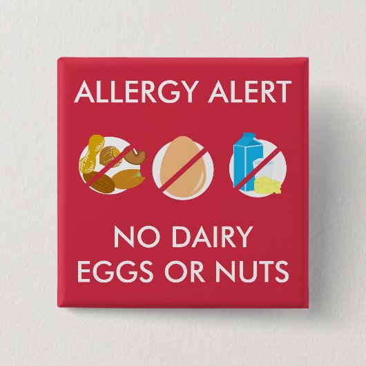 Badge Carré 5 Cm Aucun Pin Nuts d'alerte d'allergie alimentaire (Devant)