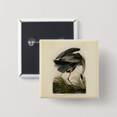 Badge Carré 5 Cm Audubon Great Blue Heron Marsh Bird (Devant & derrière)