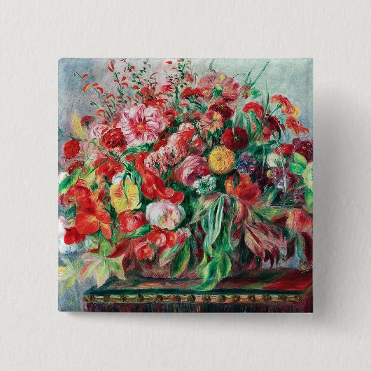 Badge Carré 5 Cm Auguste Renoir - Panier De Fleurs, (Devant)