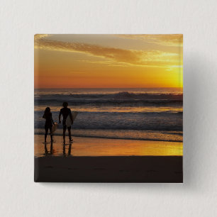 Badge Carré 5 Cm Australie, Queensland, Gold Coast, Surfeurs à
