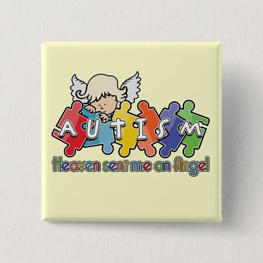 Badge Carré 5 Cm Autisme Ciel M'A Envoyé Un Ange (Devant)