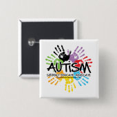 Badge Carré 5 Cm Autisme Handprint (Devant & derrière)