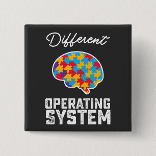 Badge Carré 5 Cm Autisme Système d'exploitation différent Neurodive