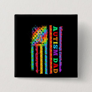 Badge Carré 5 Cm Autiste Autistic Dad Autism USA Flag