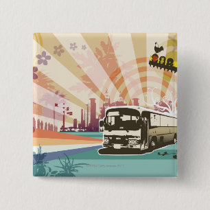Badge Carré 5 Cm Autobus