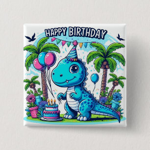 Badge Carré 5 Cm autocollant d'anniversaire de dinosaure, soirée di