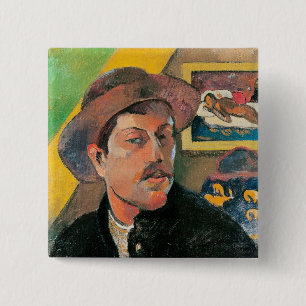 Badge Carré 5 Cm Autoportrait de Paul Gauguin   dans un casquette,