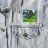 Badge Carré 5 Cm Aventure de dinosaure à long cou dans la jungle (En situation)